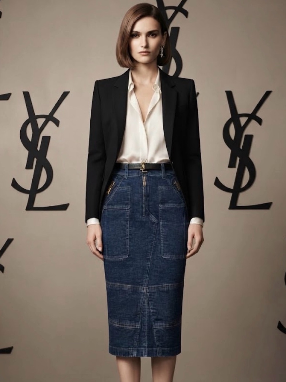Authentic Yves Saint Laurent luxury designer vintage denim skirt sz 6 F38